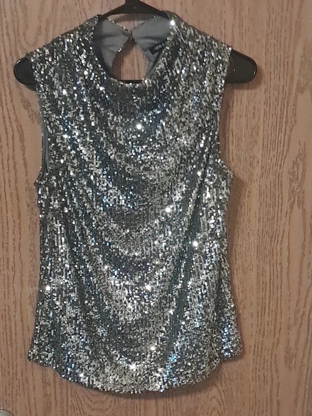 Cable & Gauge Silver Sequin Sleeveless Camisole with Back Keyhole